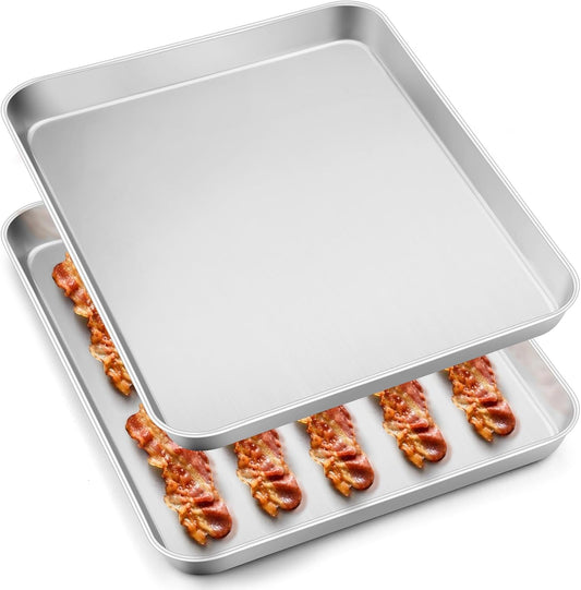 Baking Sheets Pan, Leonyo 2Pack 16IN x 12IN Stainless Steel Cookies Sheets for Baking, 1IN Deep Metal Toaster Oven Pan Tray for Oven, Dishwasher Safe