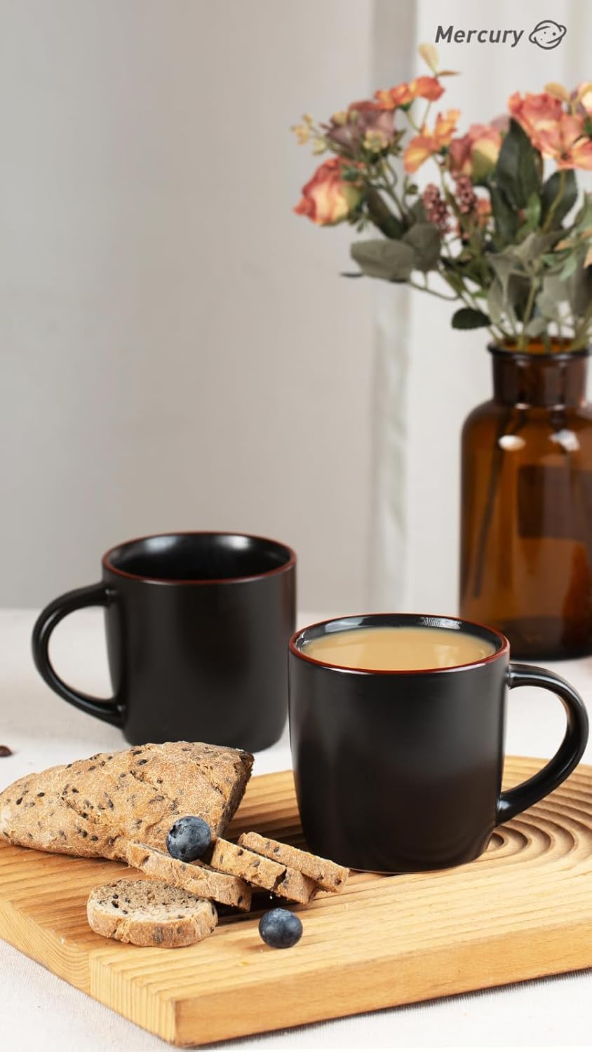 famiware Mercury Coffee Mugs 13 oz, Coffee Mugs Set of 4 with Handle, Cups for Latte, Hot Tea, Cappuccino, Mocha, Cocoa, Black