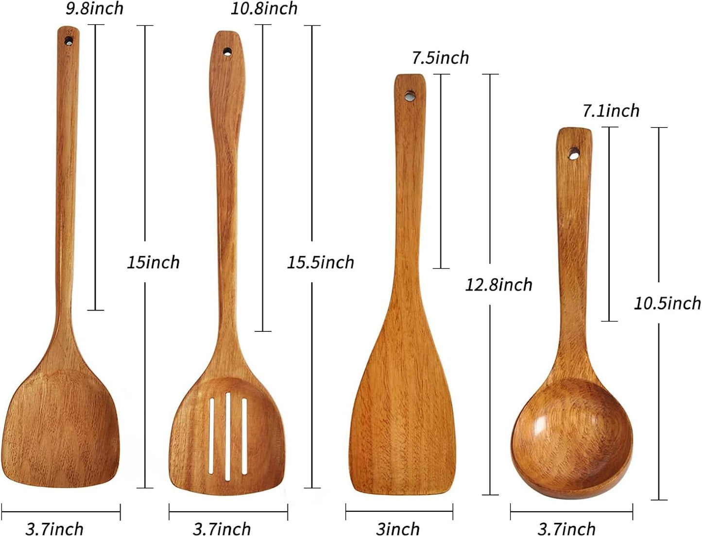 Wooden Spatula,Slotted Turner,Soup Ladle,Long Handle Utensils Set,Handmade for Kitchen Cookware (Wooden Utensil 4 Sets)