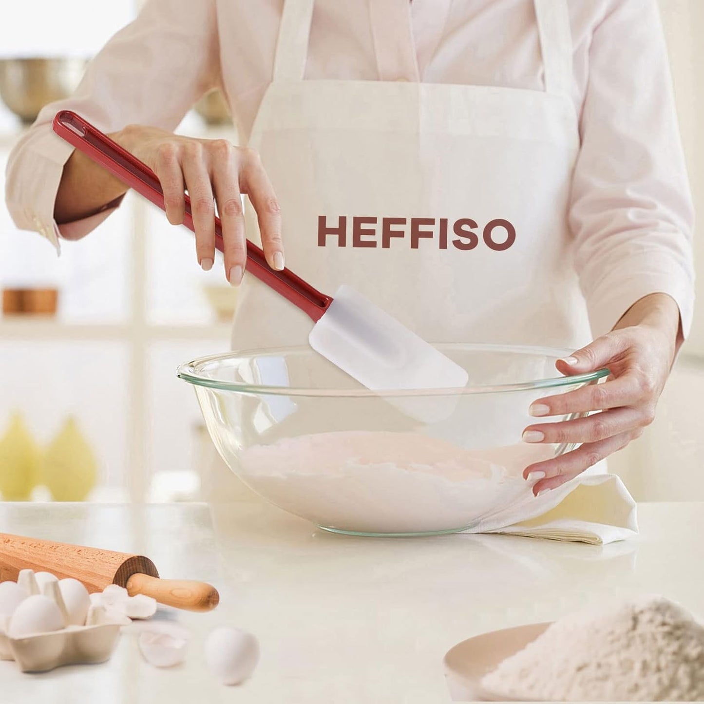 3 PCS Commercial Grade Heat Resistant Silicone Spatulas, 9.5-Inch Rubber Spatulas for Baking, Nonstick & BPA-Free