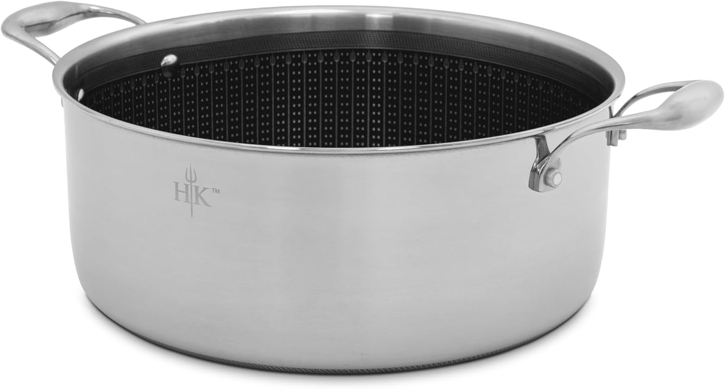 Hell's Kitchen Hybrid 7.5 Qt Pot and lid, Tri-Clad Stainless Steel and Nonstick Ceramic, PFAS Free, no PFOA, no PTFE, no Teflon, Non Toxic Cookware, Metal Utensil Safe, All Cooktops and Oven Safe