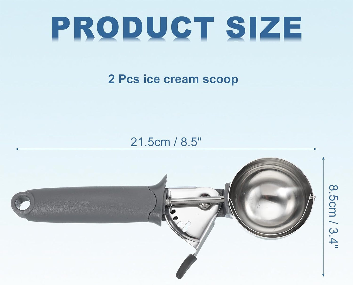 uxcell 2pcs Cookie Scoops, Ice Cream Scoop with Trigger for Baking Cookie Dough Rice Pudding Kitchen Gadget, Grey