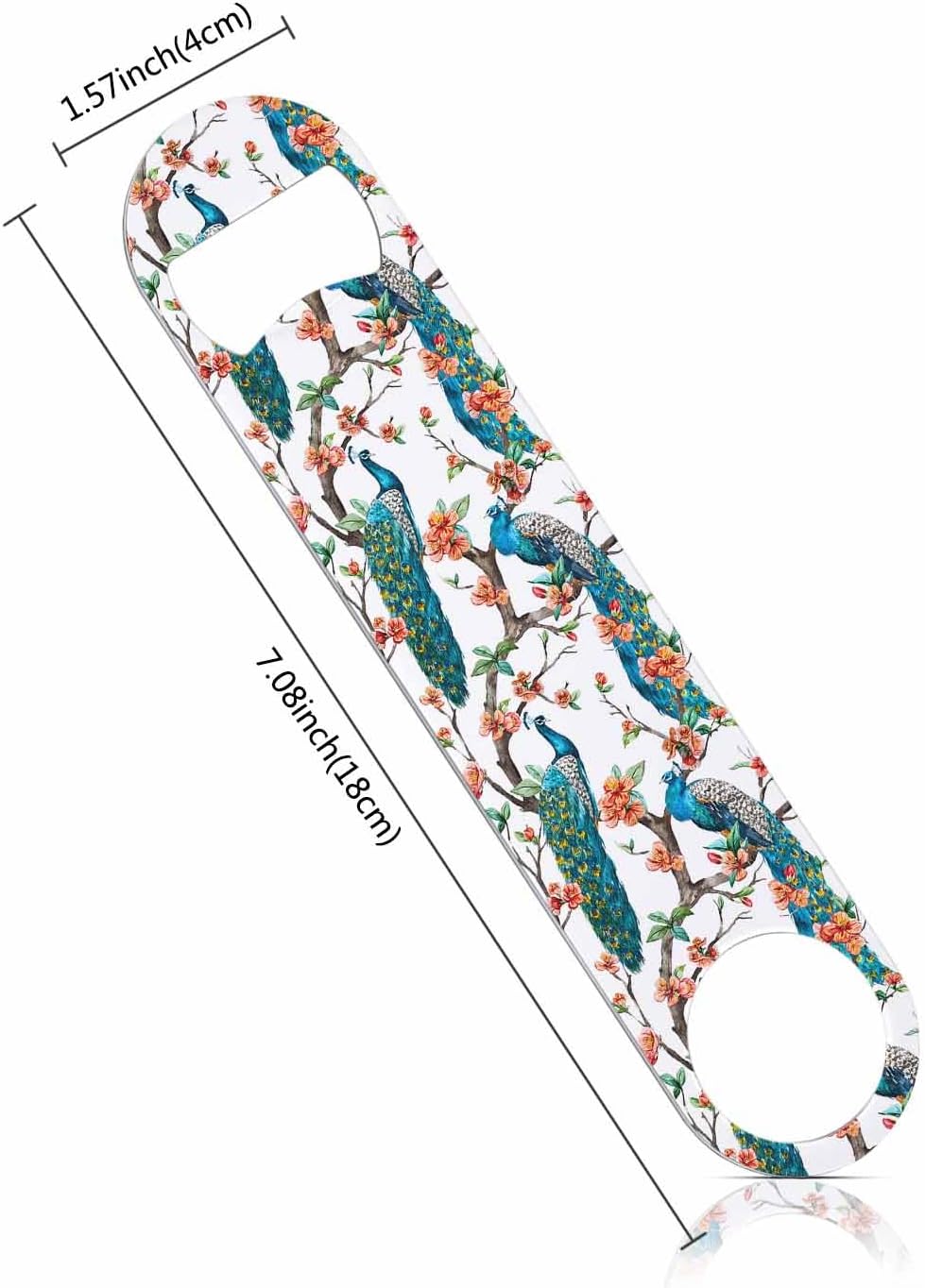 Watercolor Peacock Stainless Steel Bottle Opener Flowering Cherry Trees Art Bird Feather Pattern Exotic Flat Beer Bottle Opener Keychain for Home Kitchen Bar Restaurant Party Birthday Gift