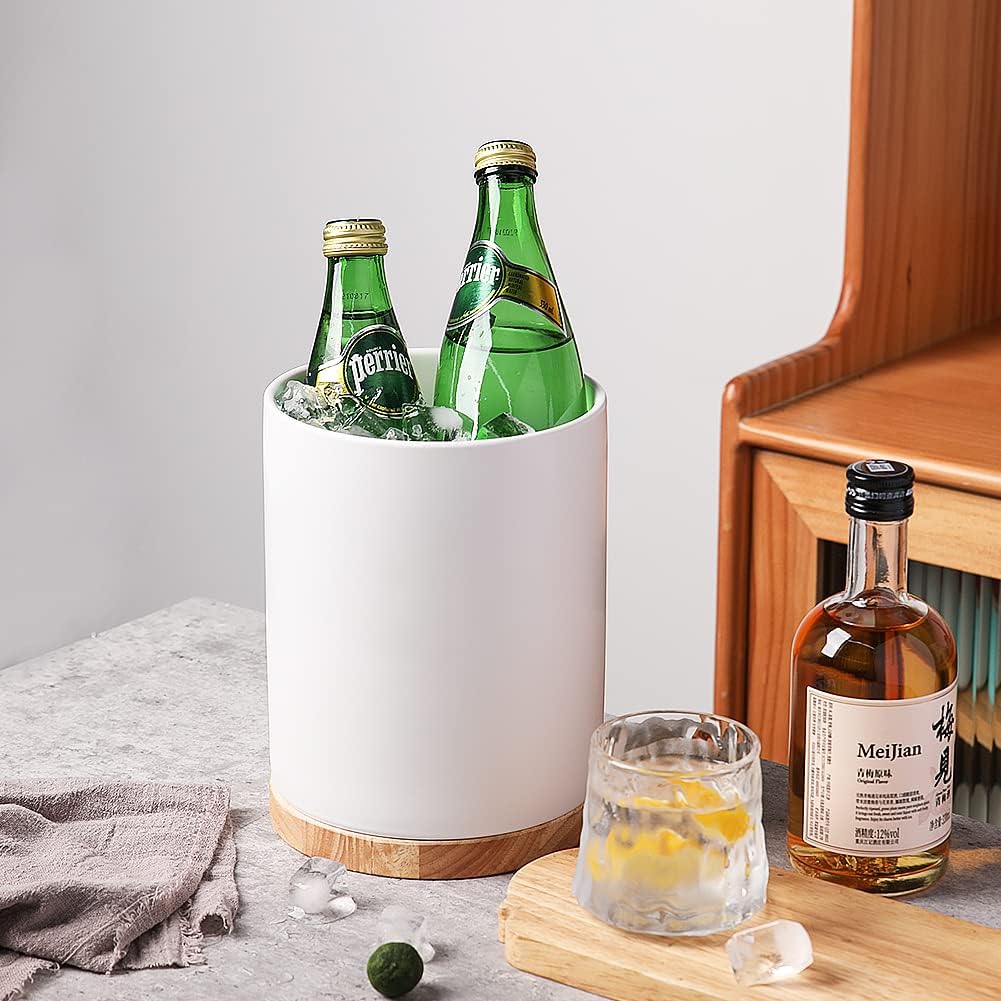 Sweejar Kitchen Utensil Holder with Wooden Bottom, 8.2" Ceramic Utensil Crock to Hold Spatulas for Cooking Countertop, Housewarming, Wedding, Birthday Gift (White)