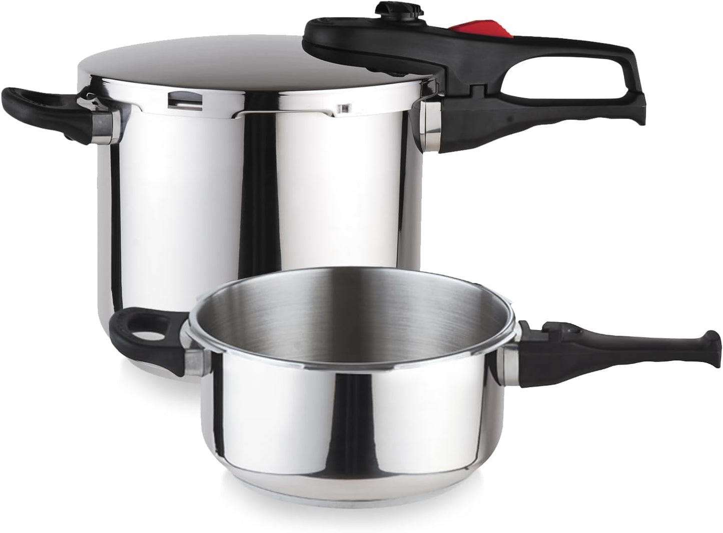 Magefesa Practika Plus Pressure Cooker, 4.2 & 6.3 Quart, 18/10 Stainless Steel, Induction-Compatible, Superior Heat Distribution, Encapsulated Diffuser Bottom, 5 Safety Systems