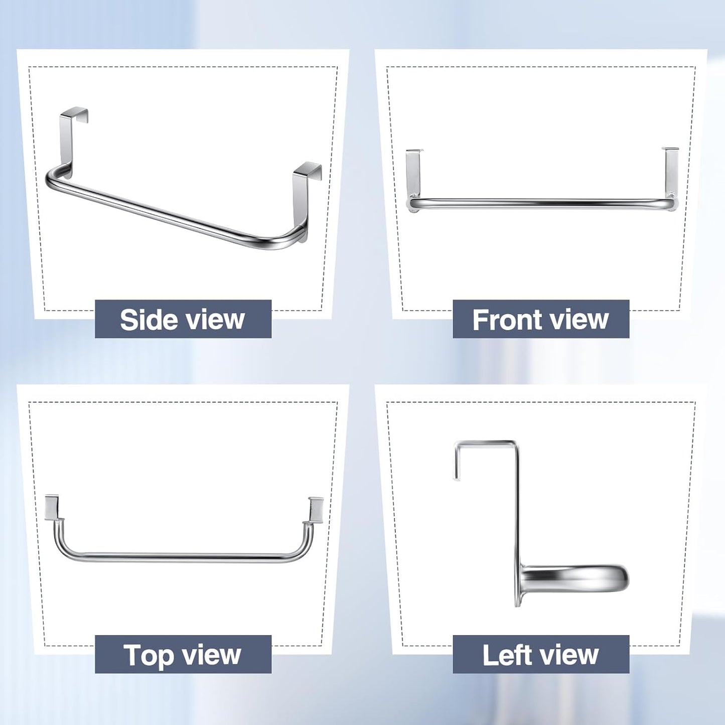 2 Pieces Metal Towel Bar Kitchen Cabinet Steel Towel Rack Bar for Hanging on Inside or Outside of Doors, Home Kitchen Bathroom(Silver)