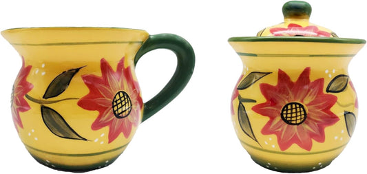 ACK Ceramic Cream and Sugar Set, Sugar Bowl with Lid (Country Sunflower)