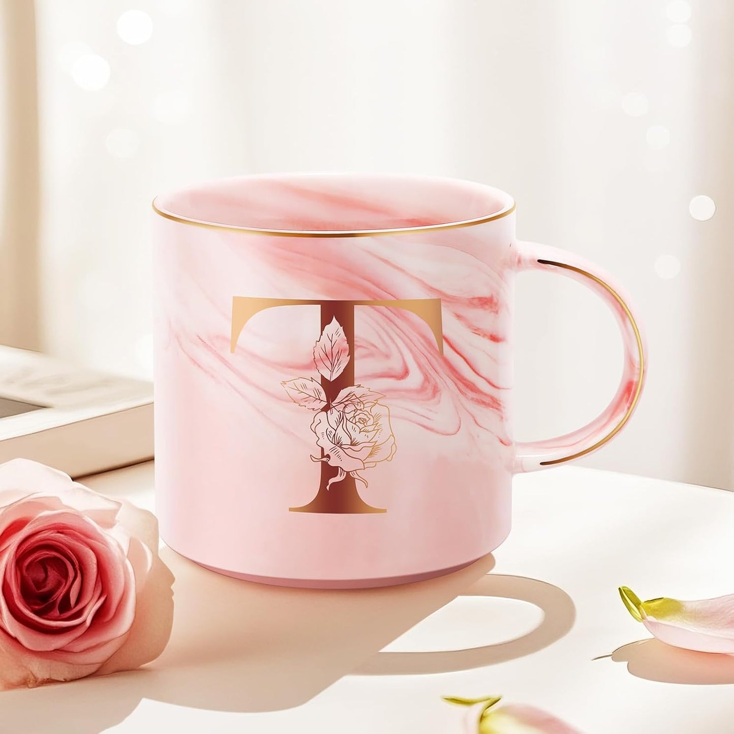 Personalized Gifts for Women Coffee Mug, Initial Customized Gift Monogrammed A-Z Coffee Mug 12 OZ, Christmas Anniversary Birthday Gifts for Women Mom Grandma Friend Sister Wife (T)