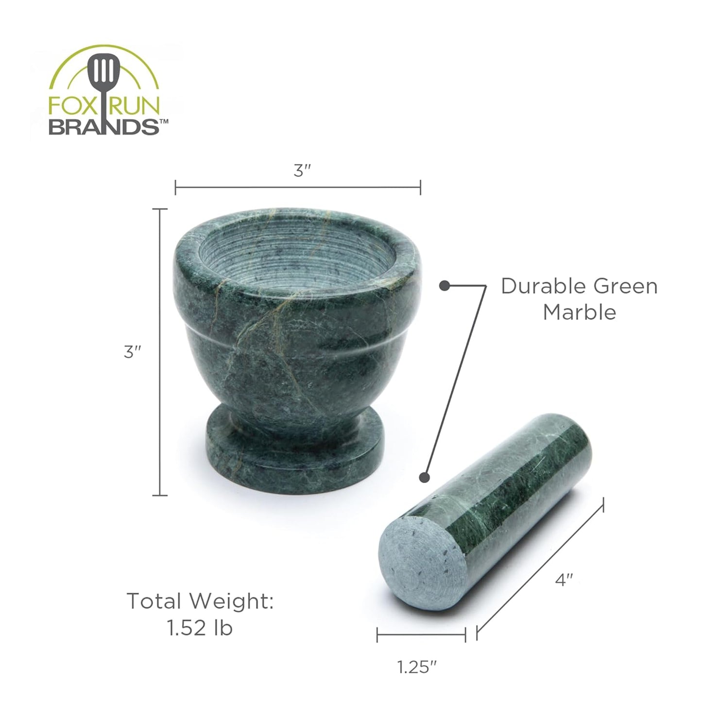 Fox Run Marble Mortar and Pestle, Green , 3"
