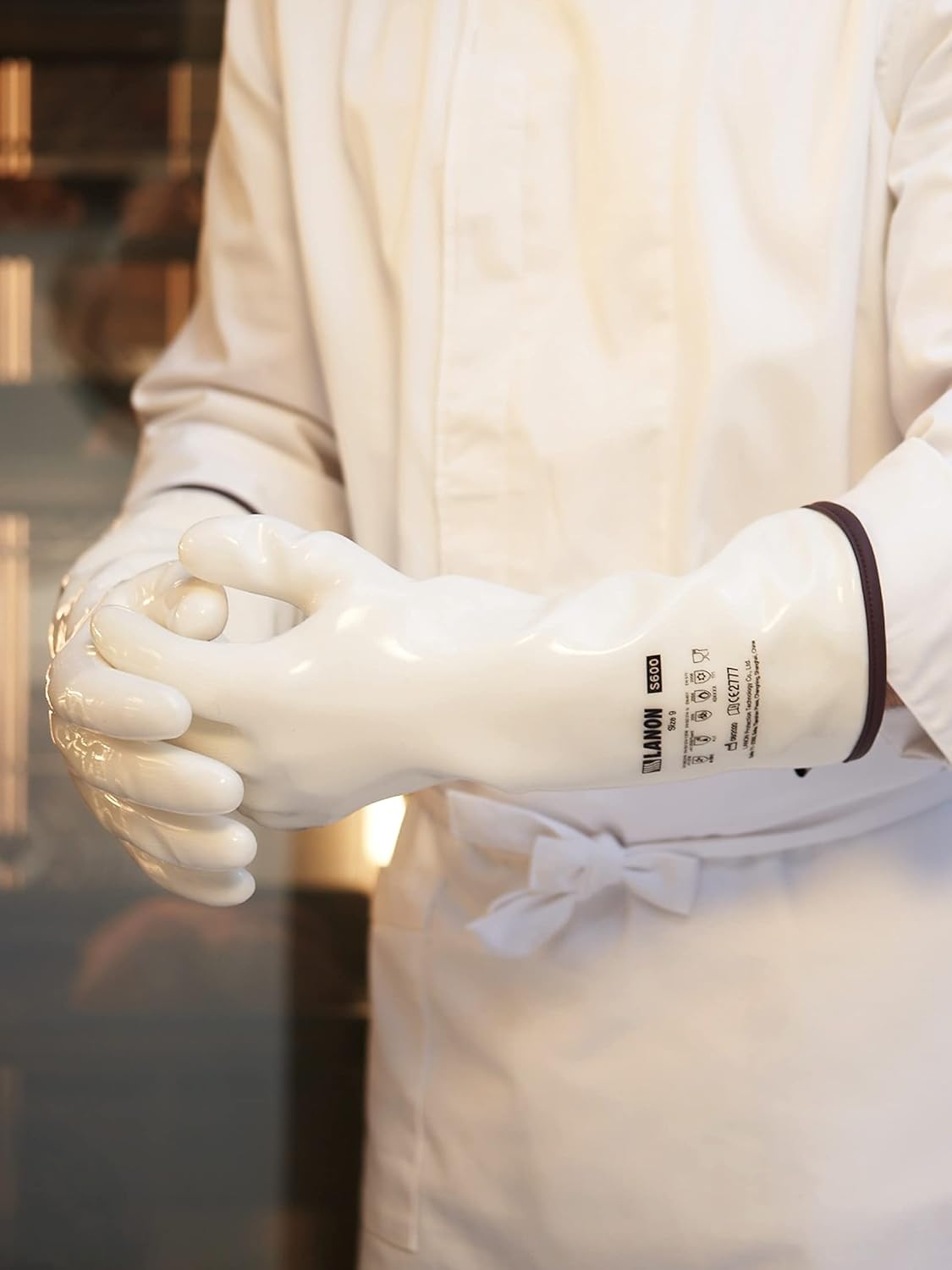 LANON 15" Liquid Silicone Heat Resistant Oven Gloves, Food Grade, CoralAir Liner, Waterproof, Extra Long, XXL