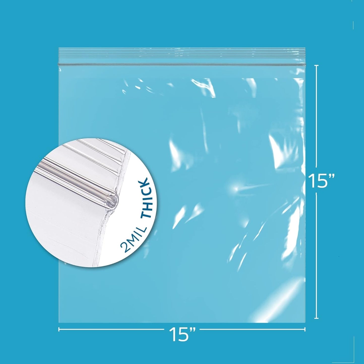 GPI - 15" x 15", Pack of 100, Clear Plastic Reclosable Zip Bags, Large, Bulk 2 mil Thick Strong & Durable Poly Baggies with Resealable Zip Top Lock for Travel, Storage, Packaging & Shipping.