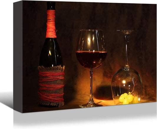 Looife Kitchen Still Life Canvas Wall Art, 18x12 Inch Gallery Wrapped Wine Bottle Picture Prints Wall Decor, Food Art Deco for Dining Room and Bar Wall Decoration