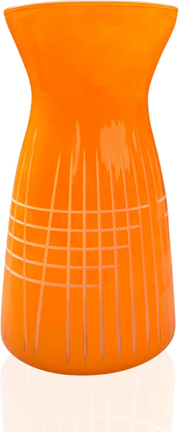 Rolf Glass Matchstick Colored Glass Vases | 6.5" Flower Vases | Diamond-Wheel Engraved | Designed and Engraved in the US | Bright Blue and Orange Glass | Bold, Contemporary Design | Set of 2