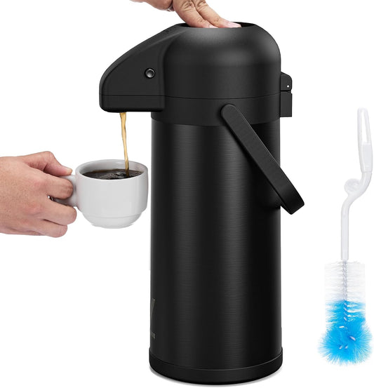 Airpot Coffee Carafe for Keeping Hot - 102 OZ/ 3.0L Coffee Dispenser with Pump - Insulated Stainless Steel thermal carafe for Hot Drinks Water Tea Chocolate - Hot Beverage Dispenser for Parties