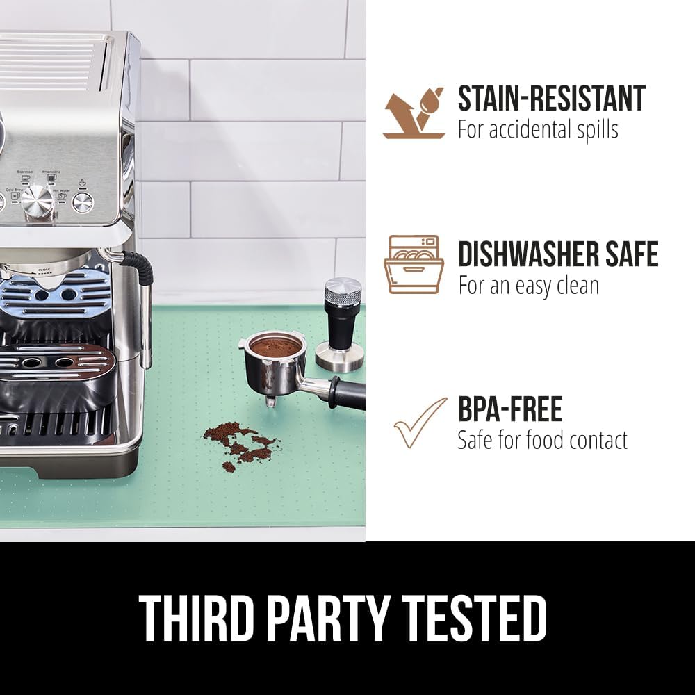 GORILLA GRIP Silicone Coffee Mat, 15x23, Espresso Drink Bar Station Accessories, Waterproof Heat-Resistant Dish Drying Mats, Stay in Place on Kitchen Counter, Home Kitchen Décor Essentials, Mint