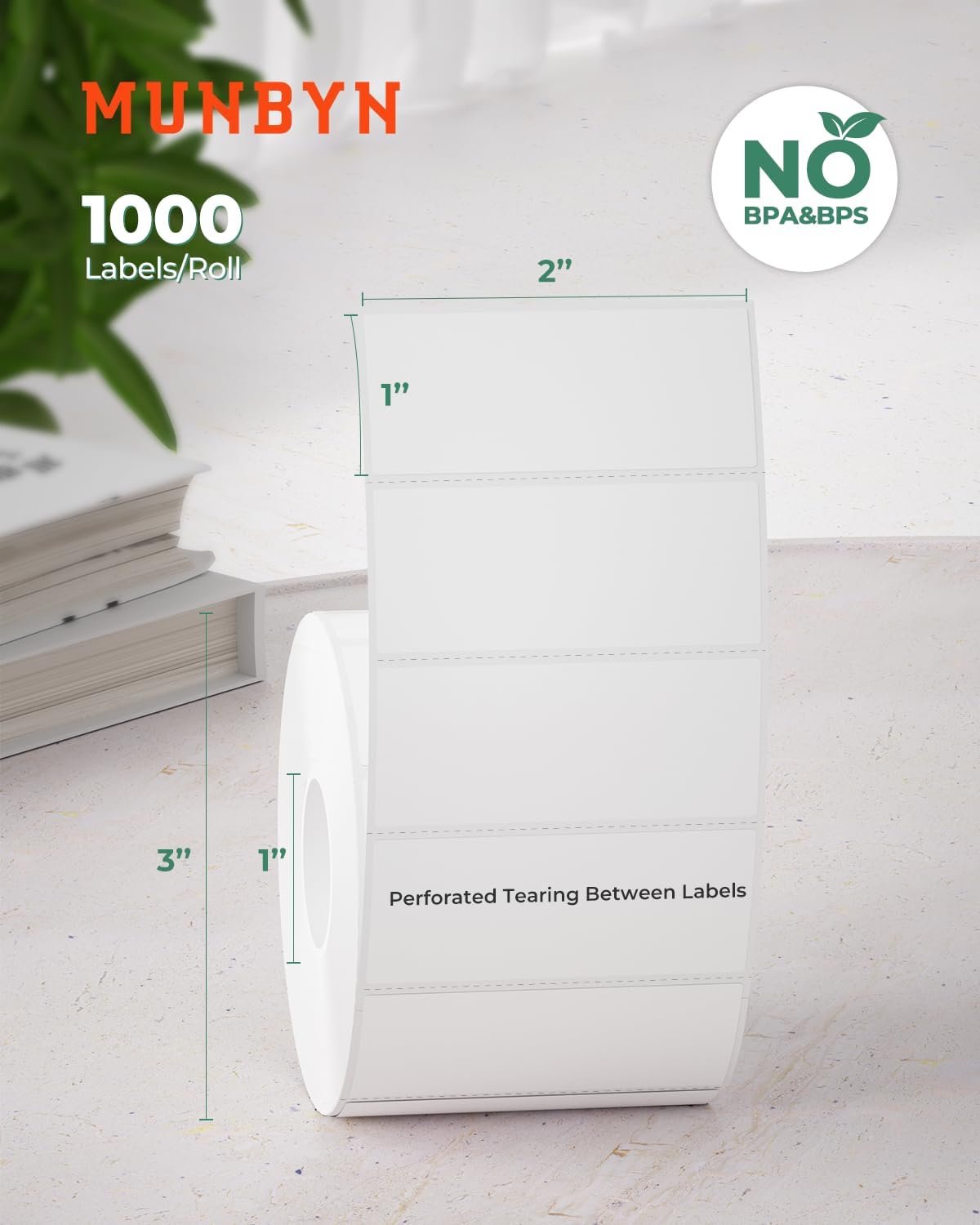 MUNBYN 2x1 Inch Thermal Sticker Labels, Address Barcode Self-Adhesive Label Paper for Direct Thermal Printer and Business, Shipping Mailing Name Rectangle White Stickers, 12000 Sheets/12 Rolls