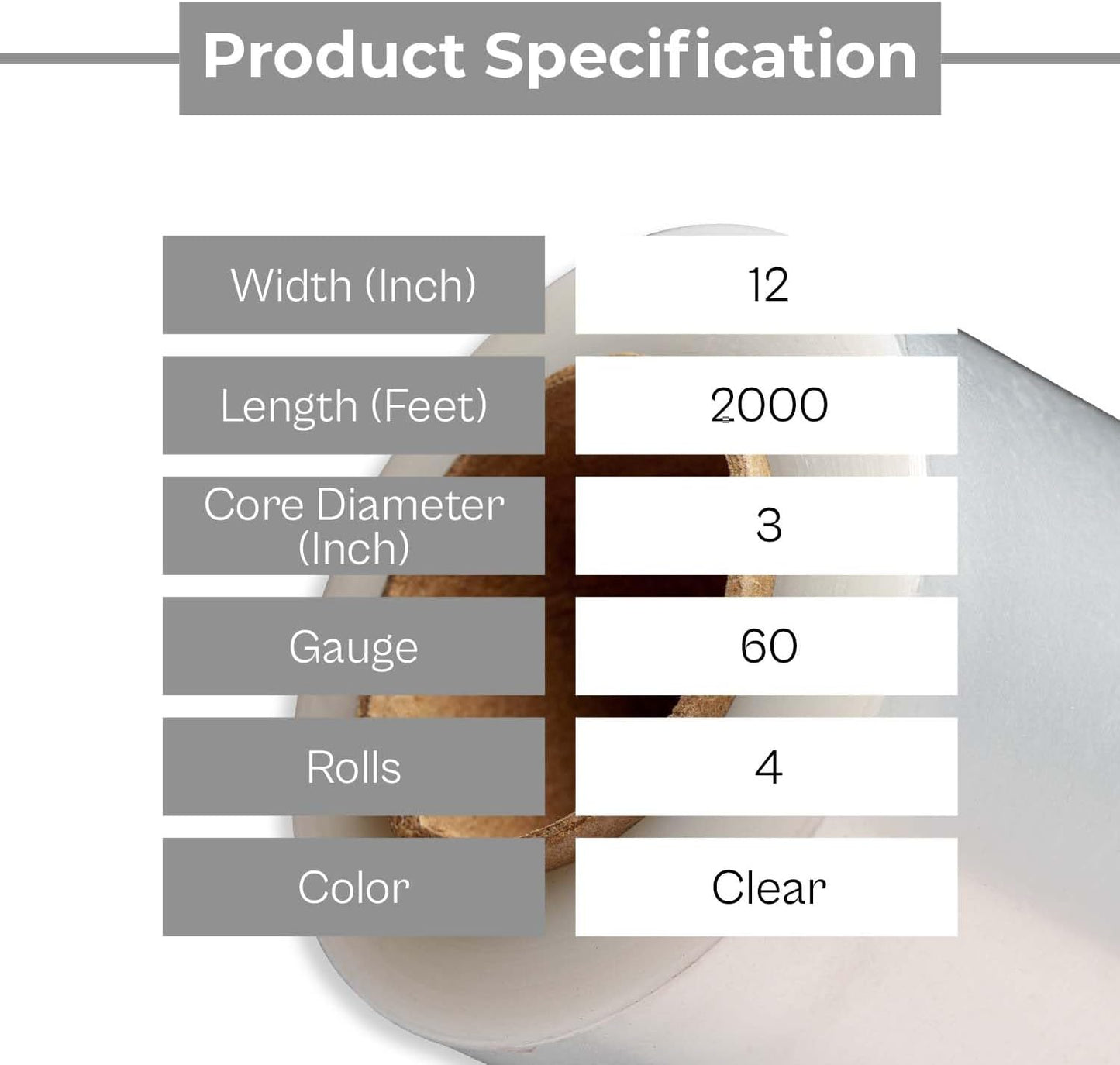 PSBM Stretch Wrap, 4 Pack, 12 Inch x 2000 Feet, 60 Gauge, Clear Plastic Cling, Cast Hand Stretch Film Rolls for Packaging Moving Packing Pallets