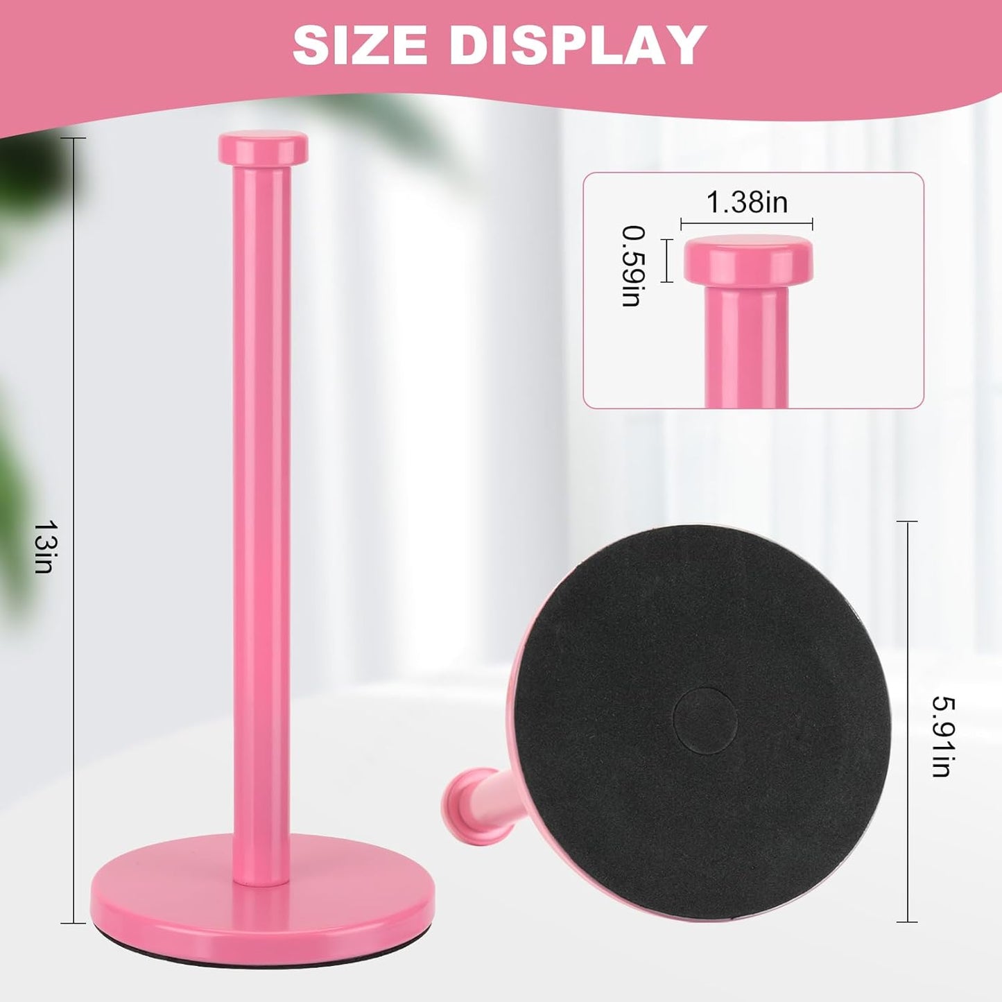 Stainless Steel Paper Towel Holder, Pink, Countertop for Kitchen & Bathroom, Standing with Weighted Base for Standard or Rolls, Brushed Brass