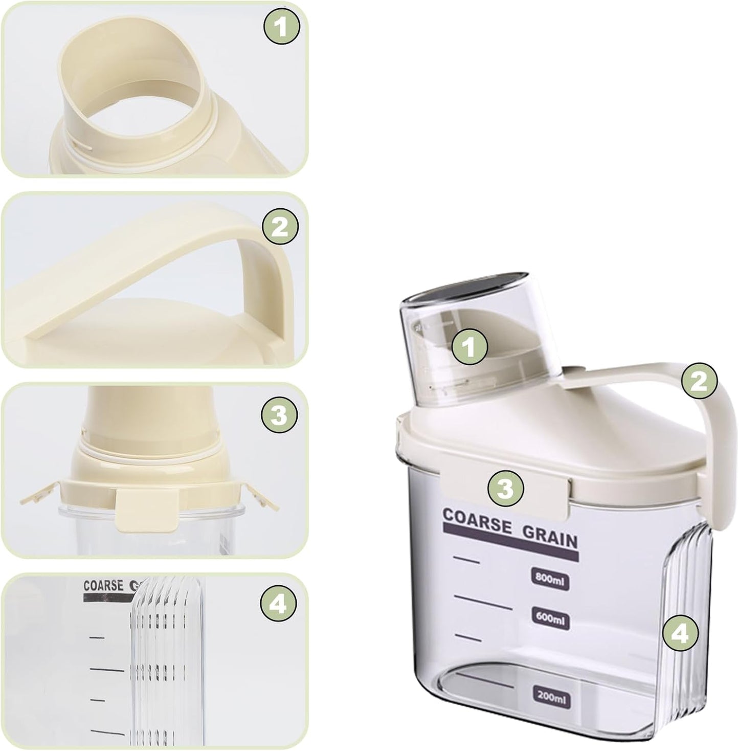 1 PCS Airtight Dry Food Storage Containers, Pantry Organizers and Storage Container with Pouring Spout Measuring Cup, BPA Free, Plastic Clear Container for Rice Nuts Beans Snacks, 29OZ