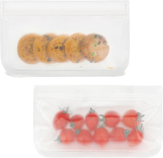 Clear Sandwich Bag/Snack Bag for Kids & Adults, Reusable Double Ziplock Cosmetic Bag,Makeup Travel Bag for Women Girls, Leakproof, Washable, Food Safe, BPA Free (2-Pack, Clear)