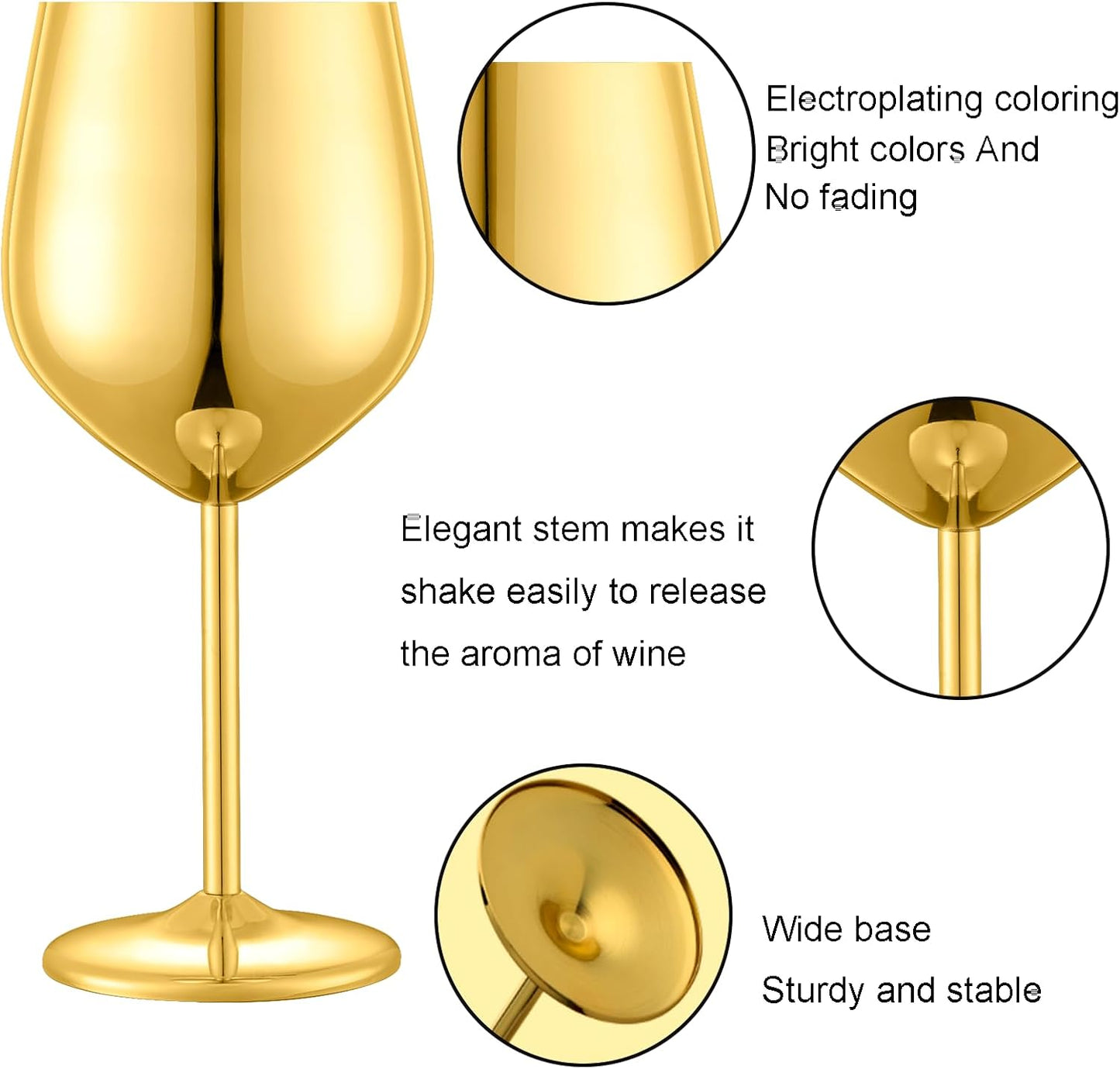 Stainless Steel Wine Glasses Set of 2, 18 oz Unbreakable Gold Wine Glass Unique Metal Wine Goblets for Outdoor Capming and Pool Gift for Wine Lovers