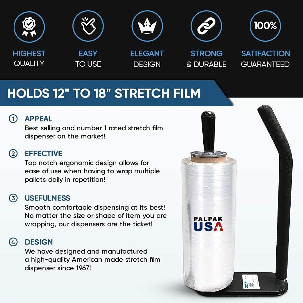 New! PalPak300 BACKSAVER - Best Selling Stretch Film Dispenser with Extended Handle, Industrial Strength for Packing Wrap, Holds 14"-20" Rolls with Adjustment Furniture, Boxes & Pallets (12 Pack)