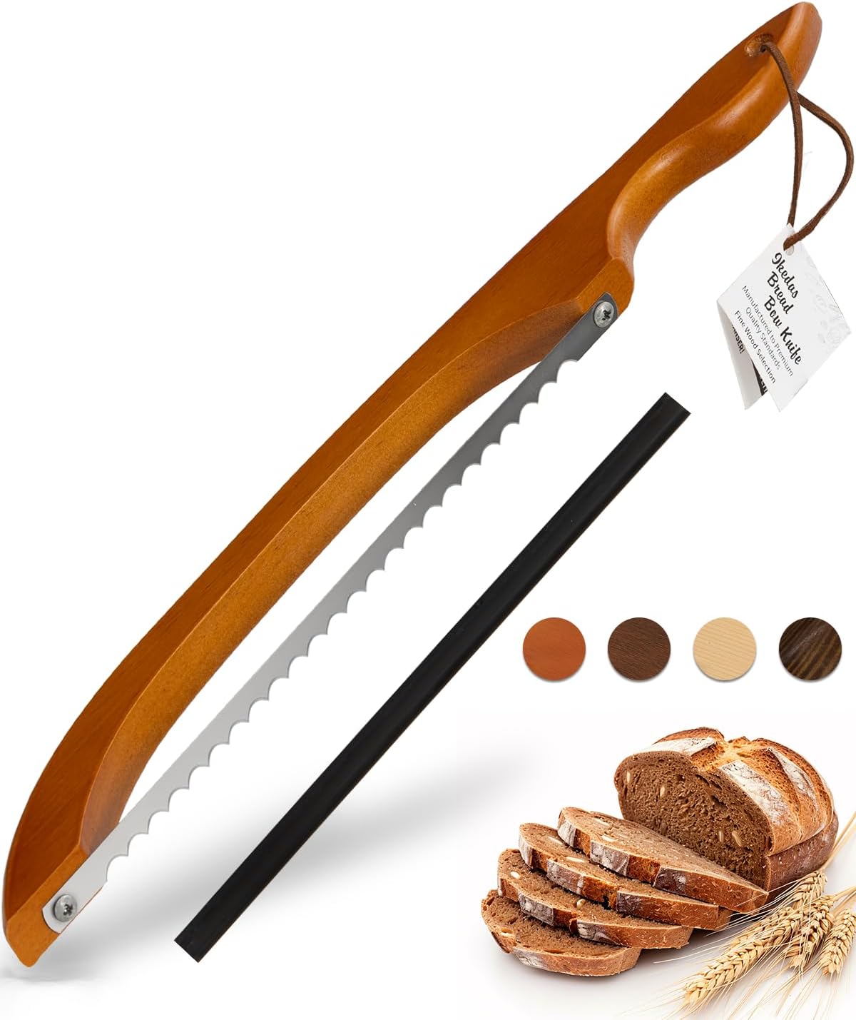 16.5” Bread slicer for Homemade Bread, Serrated Bread Knife for homemade bread with Bow Design, Premium Bread Knife, Bread Slicer, Bread Cutter for Bagels, Baguettes, Light Brown Color