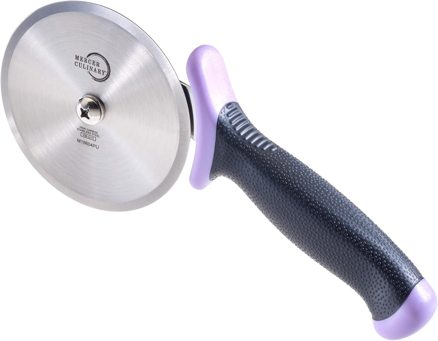 Mercer Culinary Millennia Pizza Cutter with Purple Handle, 4 Inch Wheel, Stainless Steel