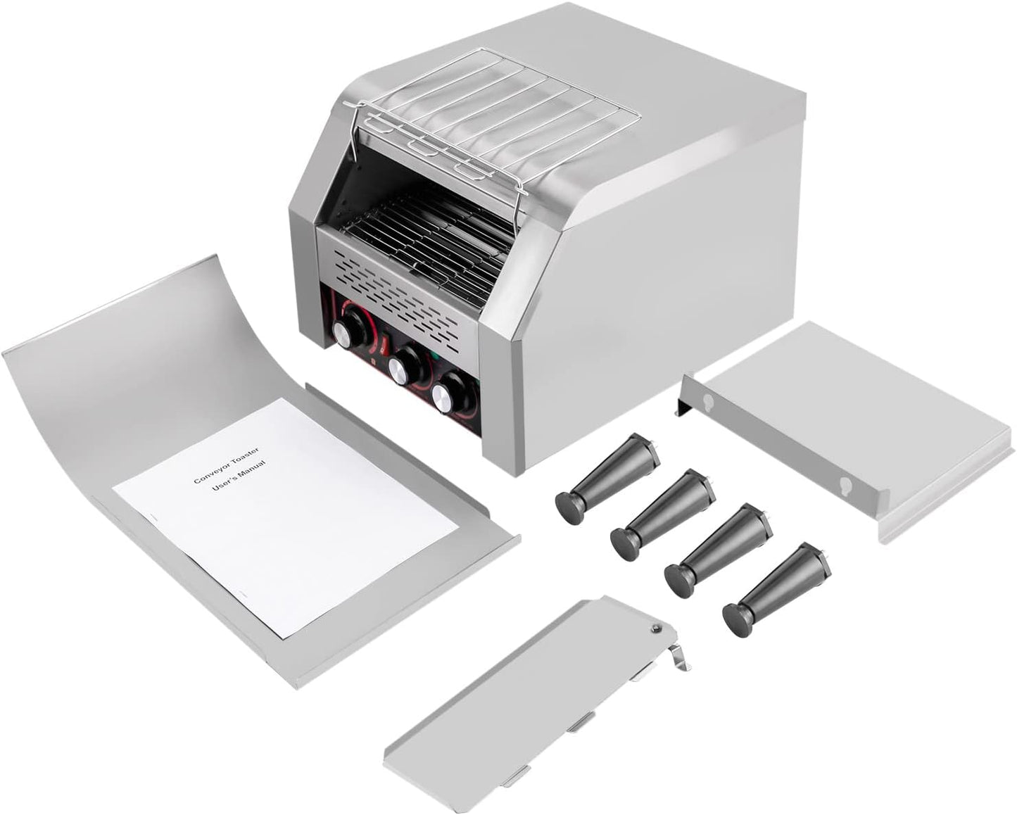 Commercial Conveyor Toaster 300 Slices/Hour Stainless Steel Conveyor Toaster 2200W Electric Toasters Oven Heavy Duty Countertop Restaurant Toaster for Cafes Bun Bagel Bread