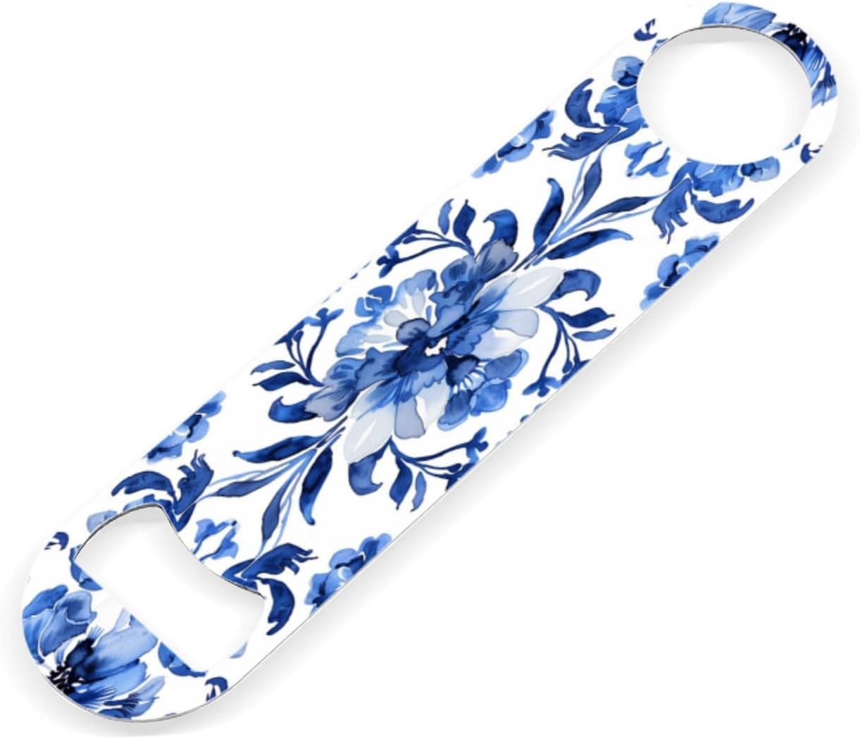 2 PACK Beer Bottle Opener, Stainless Steel Flat Bottle Openers,7 inch Metal Decor,Blue And White Hand-Painted Flower