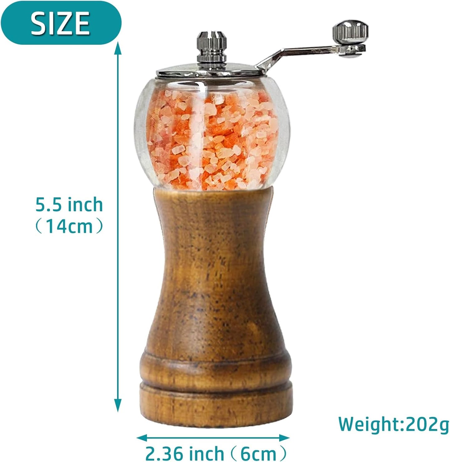 Salt and Pepper Grinder Set, Pepper Mills Classical Roast Black Wooden Manual Pepper Grinder Set Metal Hand Shake Sea Salt Mill, Ceramic Core Grinding Enjoy Fresh Ground Pepper Sea Salts Spices