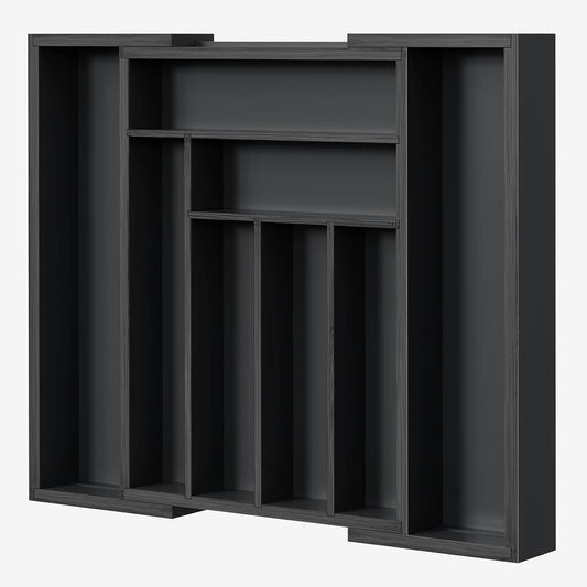 Pipishell Bamboo Expandable Drawer Organizer for Utensils Holder, Adjustable Cutlery Tray, Wood Drawer Dividers Organizer for Silverware, Flatware, Knives in Kitchen, Bedroom, Living Room (Black)