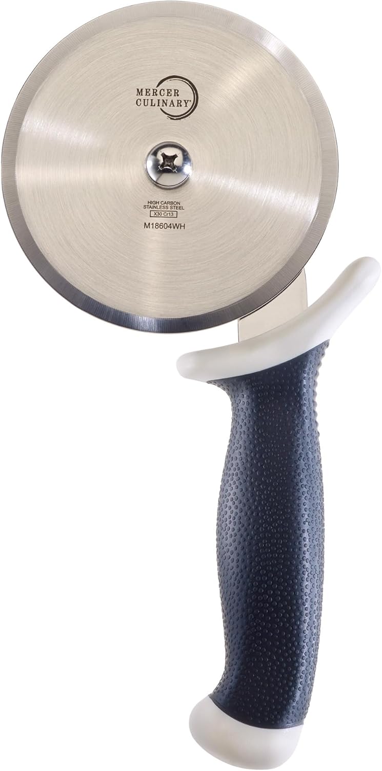 Mercer Culinary Millennia Pizza Cutter with White Handle, 4 Inch Wheel, Stainless Steel