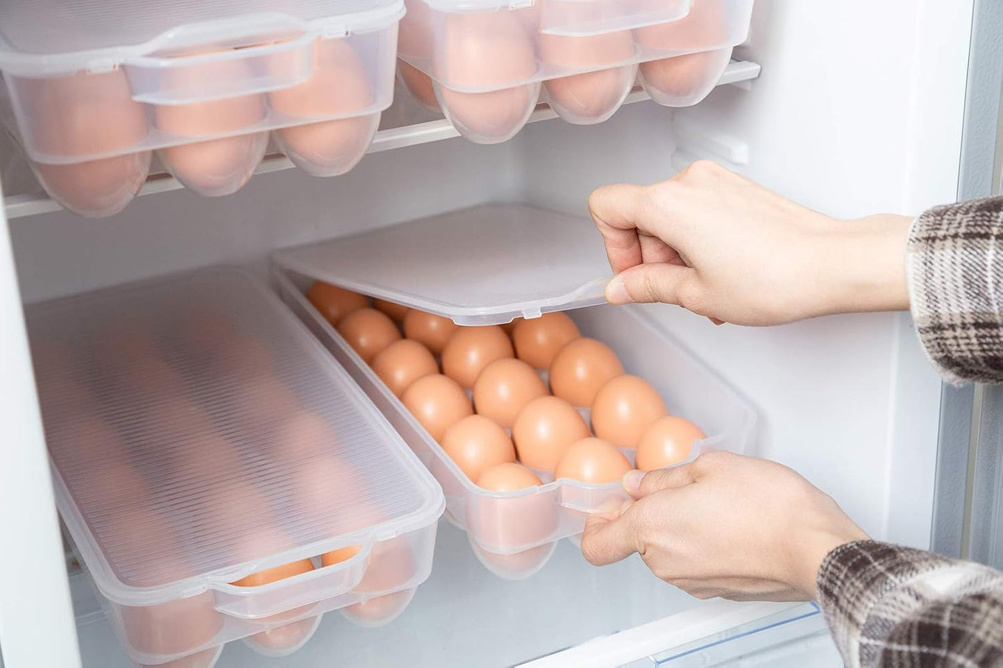 Covered Egg Holder,Egg Storage for Refrigerator,Fits 18 Eggs,Pack of 4