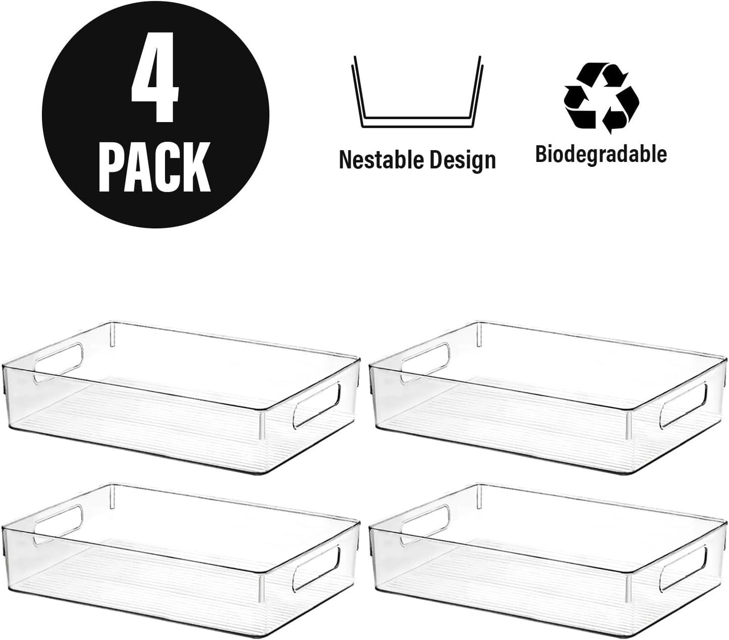 Clear Plastic Storage Bins, Pantry Organizers and Storage, Kitchen Organization and Storage Containers Bins for Organizing, Fridge, Freezer, Bathroom, Pantries, Medicine Cabinet Organizer Bin