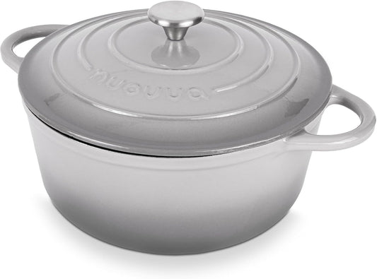 Nuovva Enamelled Cast Iron Dutch Oven Pot with Lid – 6.4 Quart Non Stick Casserole Pot – Heavy Duty & Oven Safe up to 500° F for Bread Baking, Braising, Stews, Roasting – 28cm Grey