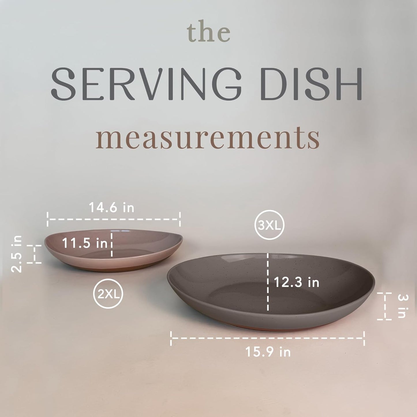 Mora Ceramic Large Serving Bowls- Set of 2 Oval Platters for Entertaining. Modern Kitchen Dishes for Dinner, Fruit, Salad, Turkey, etc. Oven, Dishwasher Safe, 110/80 oz, 16" / 14.6" - Neutrals