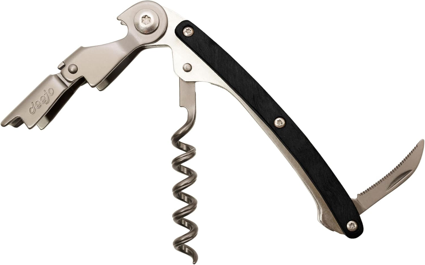 Waiters Wine Key with Corkscrew Quick Bottle Opener and Micro-Serrated Blade- Ebony Wood Handle.