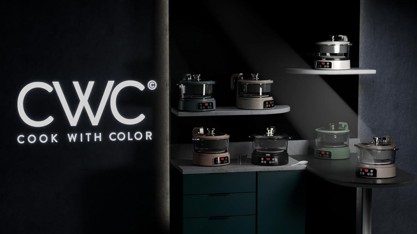 COOK WITH COLOR 3L Glass Low Carb Rice Cooker - Makes 6 Cups Low Sugar Rice with Auto Lift Filter Basket, Hotpot & Steamer for Rice, Grains and Oats, Digital Panel with Keep Warm Function, Greige