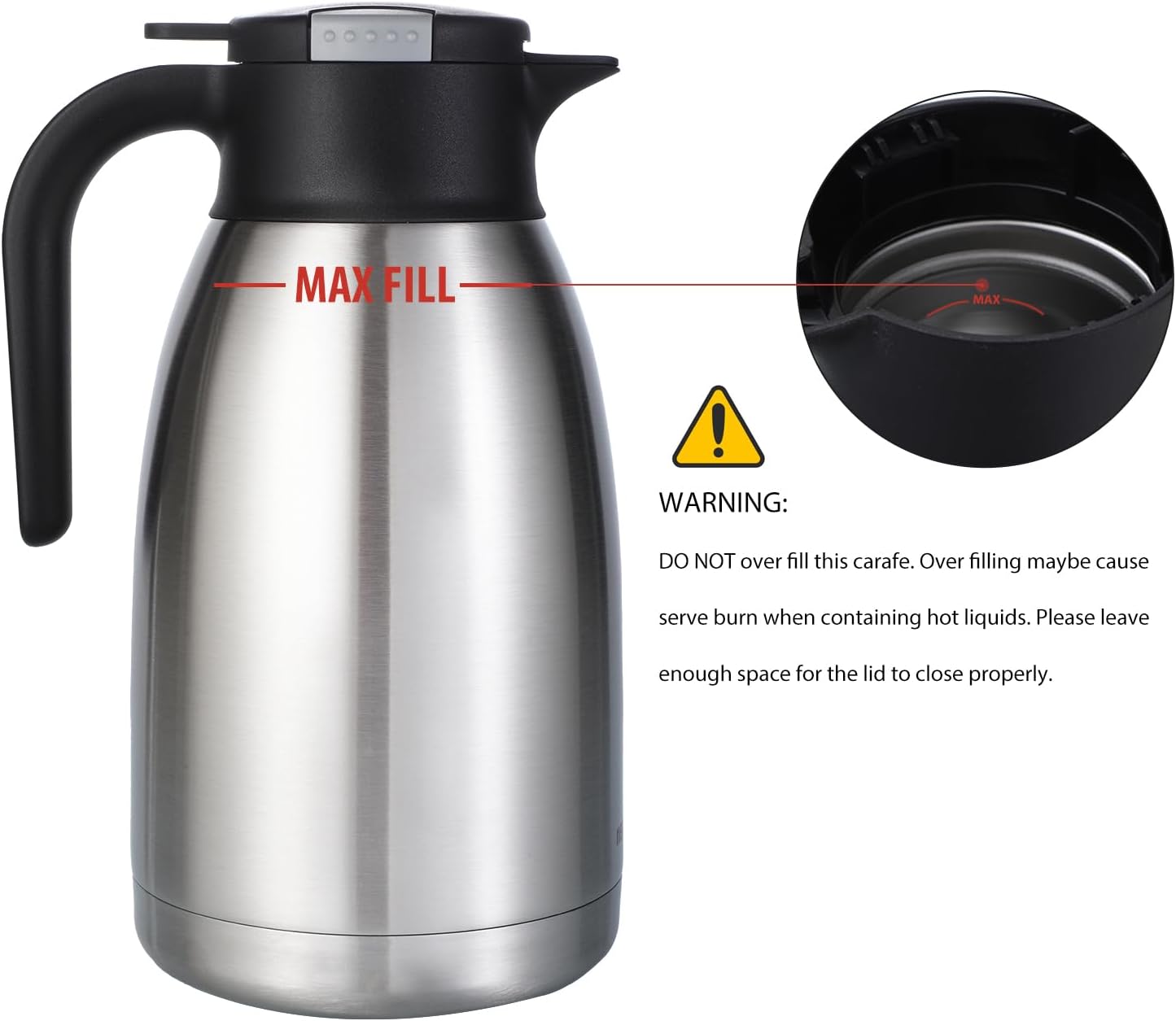 Heritage66 Thermal Coffee Carafe Dispenser, Triple Wall Stainless Steel, Vacuum Insulated, 34 oz/1 Liter, Keeps Hot 12 Hours (2 Liter / 68 Oz)