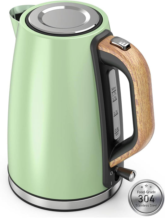 Electric Kettle for Boiling Water, 1.7L Visual Water Window Stainless Steel Electric Water Kettle, 1500W BPA-Free Hot Water Kettle Pot, Auto Shut Off & Boil-Dry Protection, Green