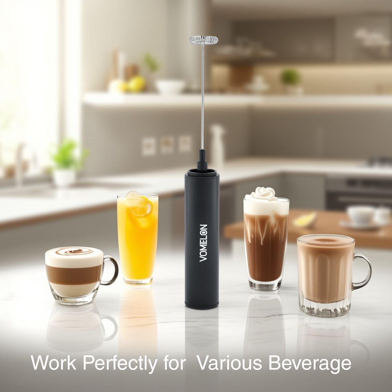 Rechargeable Milk Frother, Electric Coffee Foamer, Handheld Drink Mixer for Latte, Cappuccino, Coffee, Eggs, Hot Chocolate, Protein,Paint Black
