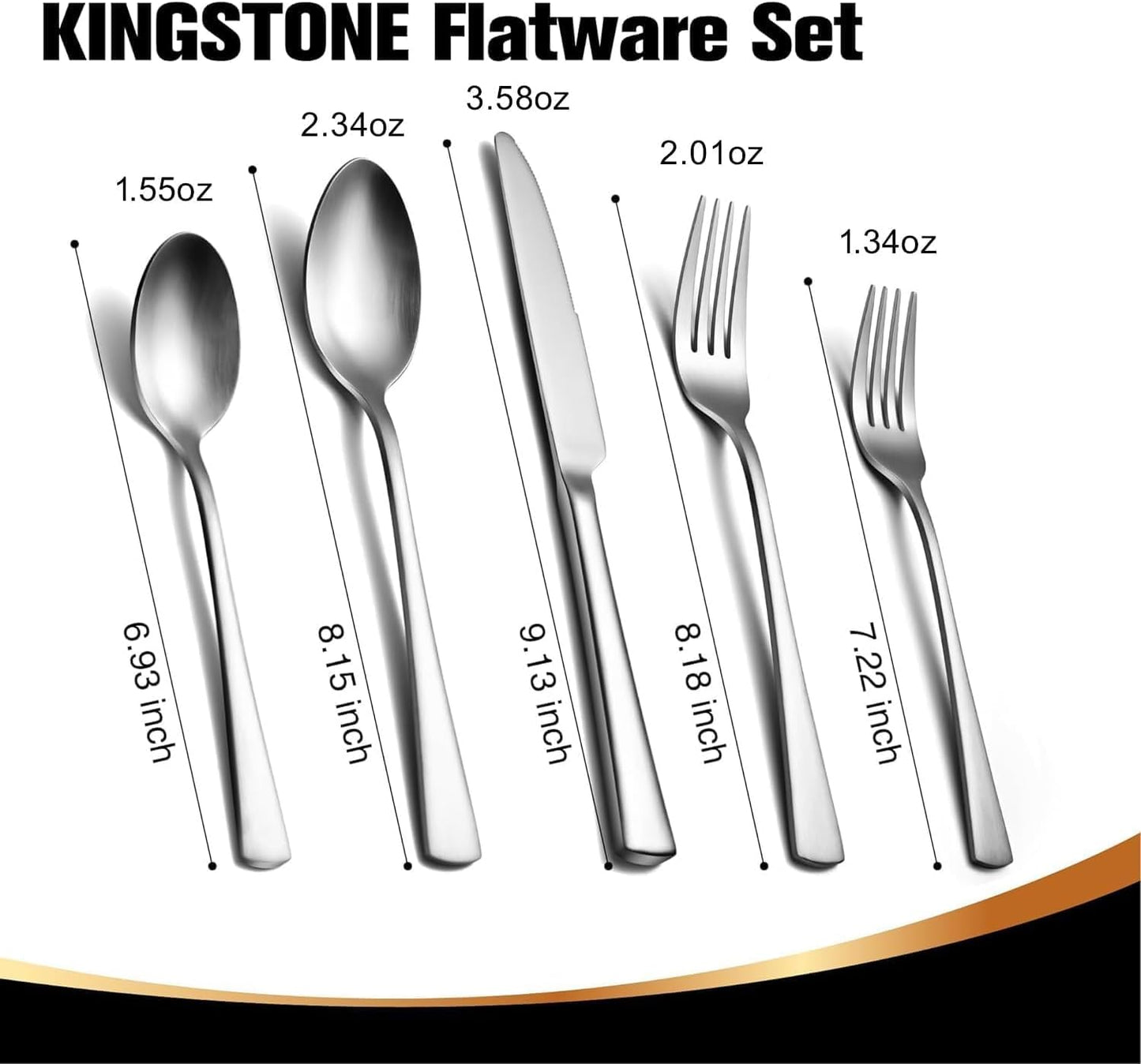 KINGSTONE 18/10 Stainless Steel Flatware, 10-Piece Forged Silverware Set for 2, Mirror Polished Cutlery Set Dishwaher Safe for Home, Restaurant, Wedding, Party