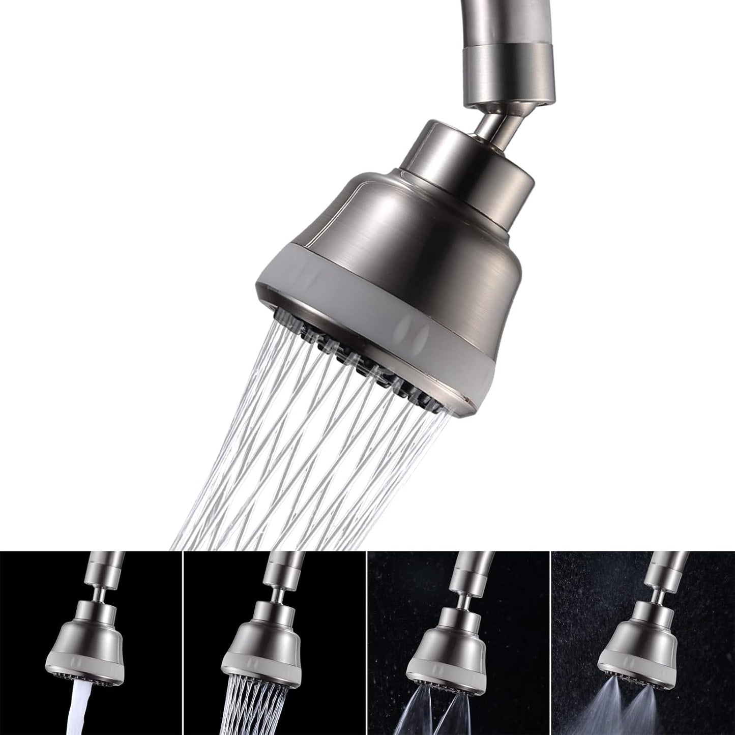 4 Spray Modes Faucet Aerator,360 Degree Faucet Sprayer Attachment,Big Angle Kitchen Faucet Aerator,Swivel Faucet Extender,Sink Sprayer Attachment for faucet,55/64 inch Female Thread (Brushed Nickel)