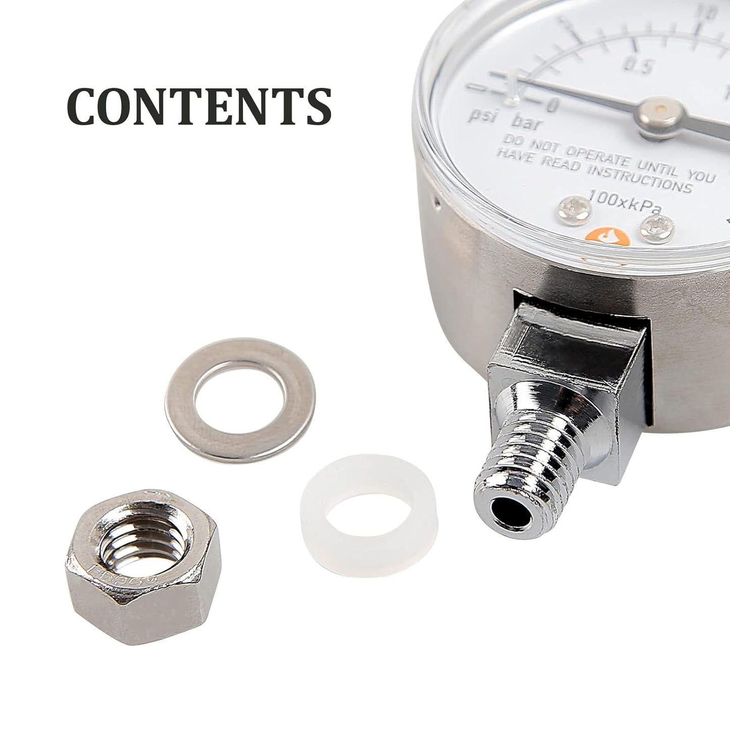 Roastove Stainless Steel Pressure Cooker Gauge, Pressure Canner Gauge, Steam Pressure Gauge, 2" Dial, Lower Mount, Including Gasket, Washer and Nut