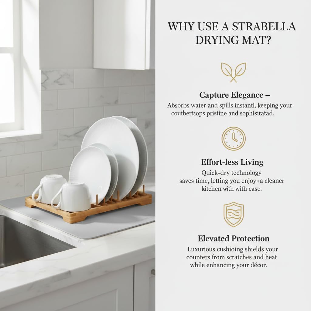 Dish Drying Mat Super Absorbent – 16" x 18" Coffee Mat for Countertops – Non-Slip Drying Mat for Kitchen Counter – Easy to Clean Water Absorbent Mat – Large Dish Drying Mats (Lite Gray)