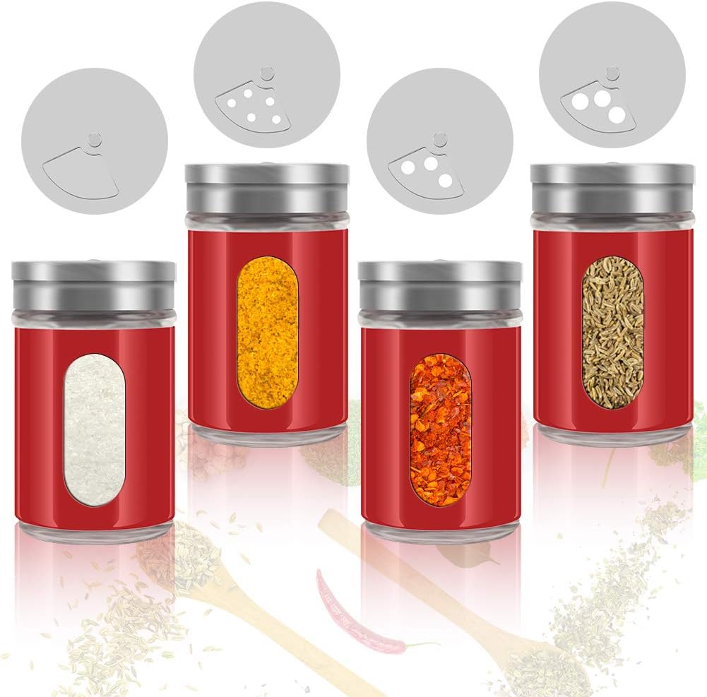 Accmor 2pcs Salt and Pepper Shakers,Stainless Steel Shaker for Salt Powder Sugar Cinnamon Pepper, Spice Dispenser with Adjustable Pour Holes,Red