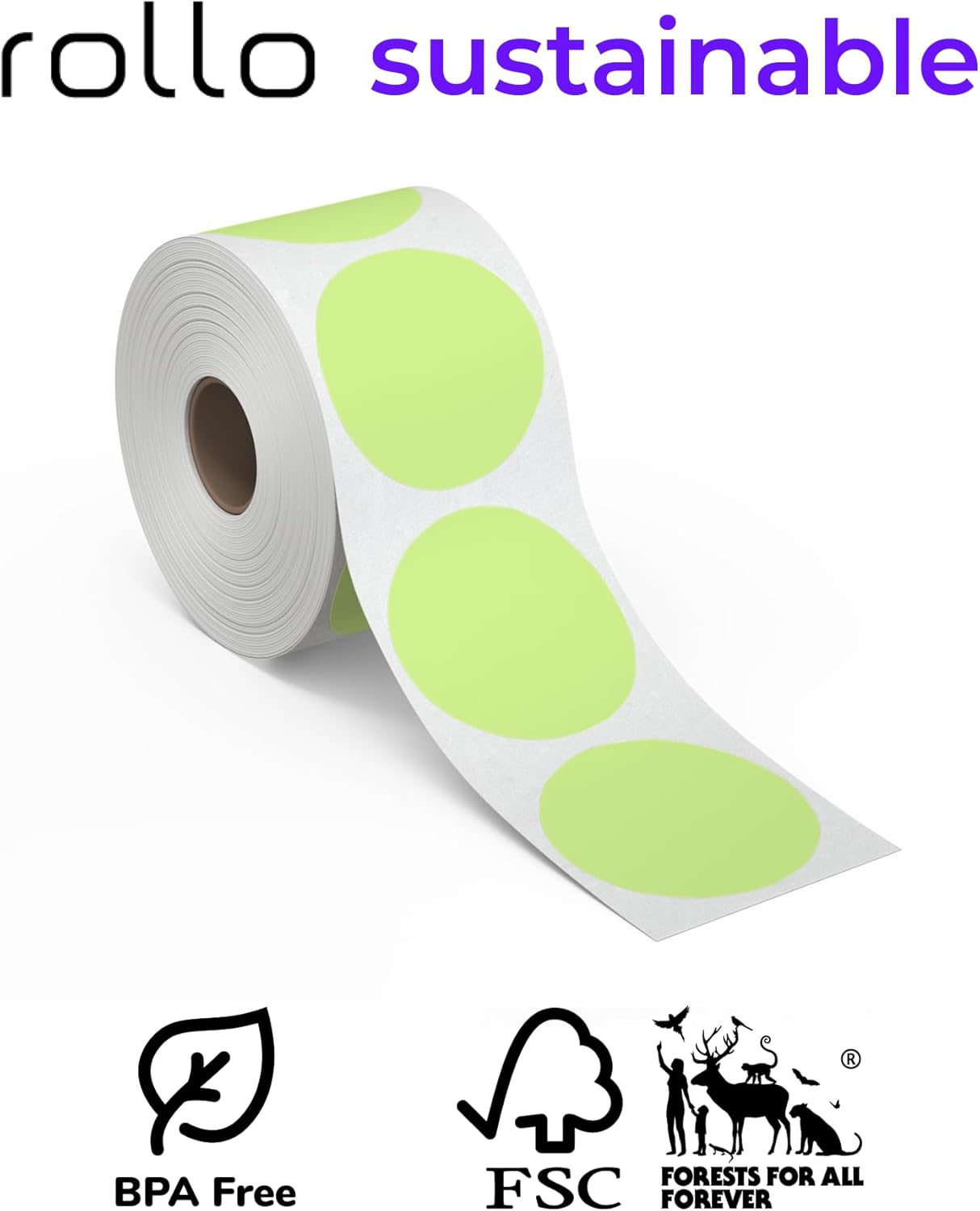 Rollo Circle Thermal Labels 2 Inch - Roll of 1,000 Round Sticker Labels - Multi-Purpose Direct Thermal Printer Stickers 2x2 (Green)