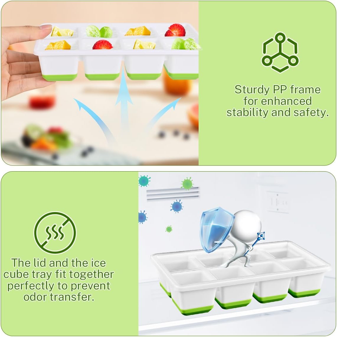 Ice Cube Tray with Lid, Alinana 3-Pack Upgraded Large Silicone Ice Cube Tray with BPA-Free Removable Lids, Easy Release Ice Mold for Cocktails, Whiskey, Juice (Green)