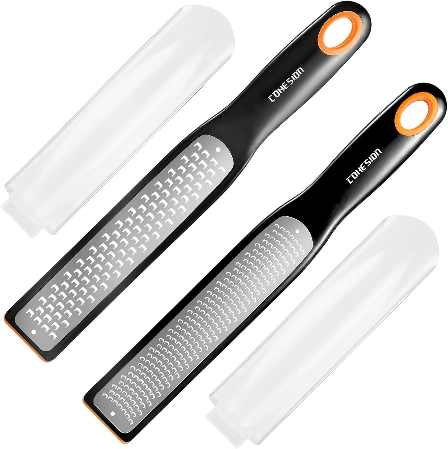 Cohesion Etched Zester & Grater Set of 2 - Kitchen Zester Tool for Lemon, Cheese, Garlic, Ginger, Nutmeg, Chocolate, Fruits, Vegetables - Sharp Premium Stainless Steel Blade with Protective Cover